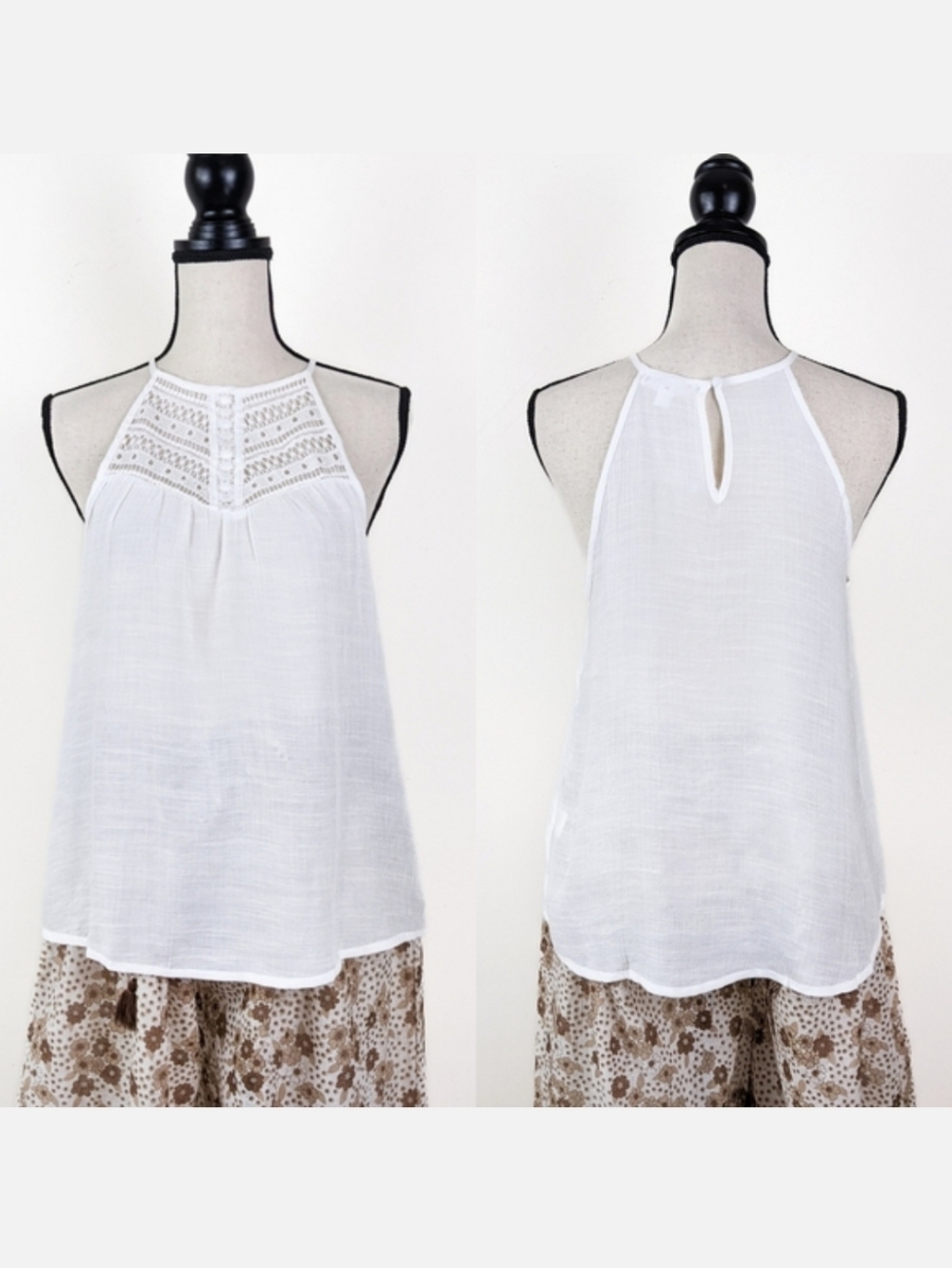 💜 NWT Mine Lace Accent Halter Top, Size Medium